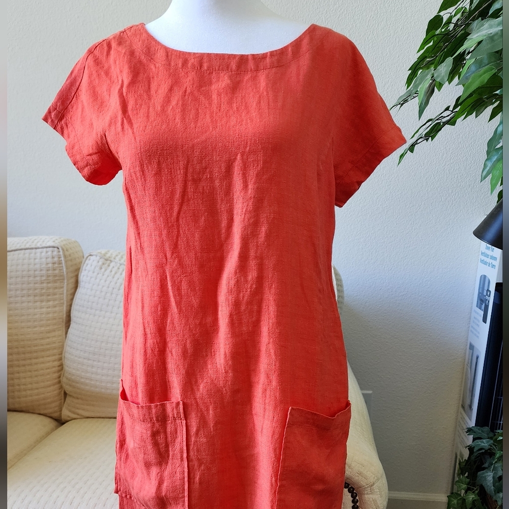 Eileen Fisher Organic Linen Tencel Crepe Dress (size PP fits likec4p)- Red
